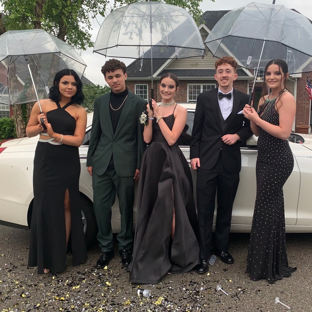 Black Lace Up High Slit Pockets Formal Gown